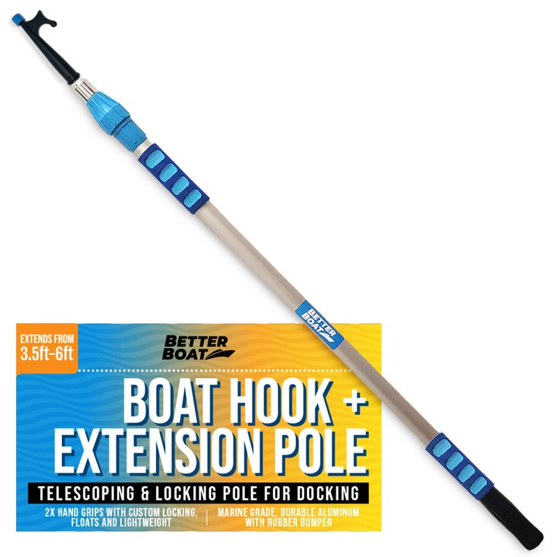 Better Boat Telescoping Boat Hook Pole, Push Pole with 3/4" Thread Screw End, Docking Stick for Boats, Pontoon, Marine Boating Accessories (Hook and Pole) - Image 1